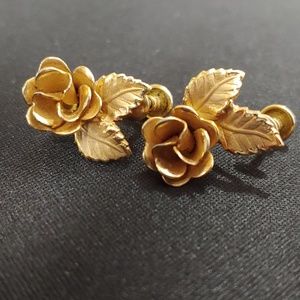 VINTAGE 12K GOLD FILLED GF DANECRAFT ROSE EARRINGS